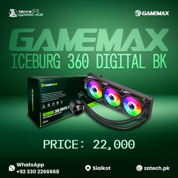 GameMax IceBurg 360 Digital BK, a performance liquid CPU cooler.