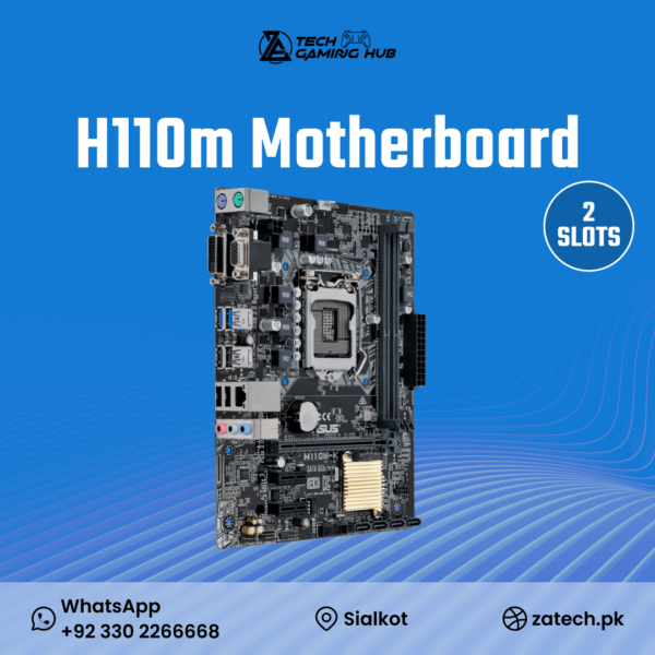 ASUS H110M-K Micro ATX motherboard designed for Intel processors.