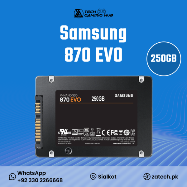 Samsung 870 EVO 250GB SATA 2.5" Solid State Drive (SSD).