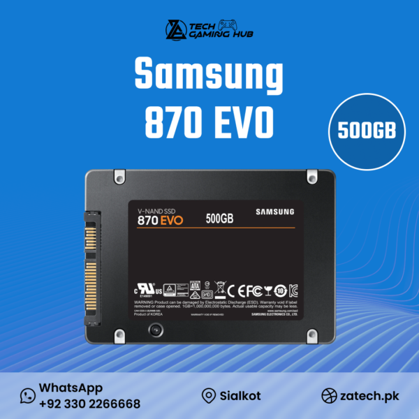 Samsung 870 EVO SATA III 2.5" Internal Solid State Drive (SSD) with a 500GB storage capacity.