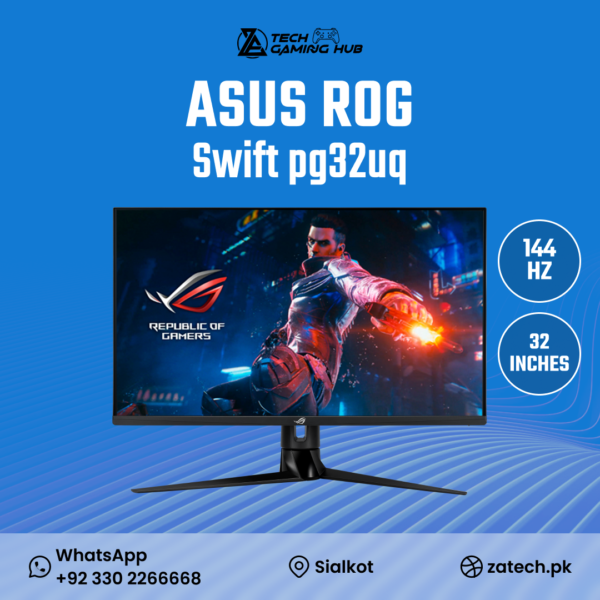 ASUS ROG Swift PG32UQ is a 32-inch gaming monitor featuring 4K UHD resolution and a 144Hz refresh rate.