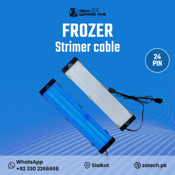 FROZER Strimer cable, which appears to be a 24-pin addressable RGB (ARGB) extension cable for PC power supplies.