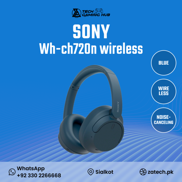Sony WH-CH720N wireless noise-canceling headphones in blue.
