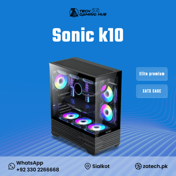 Sonic K10 ARGB ATX Gaming Chassis in black.