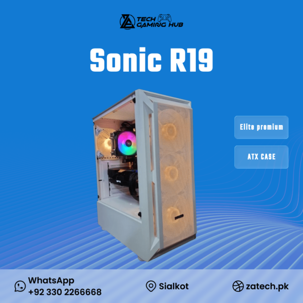 Sonic R19 ATX ARGB Gaming Case in white.
