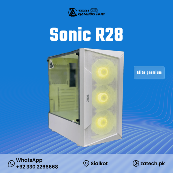 Sonic R28 gaming PC case in white.