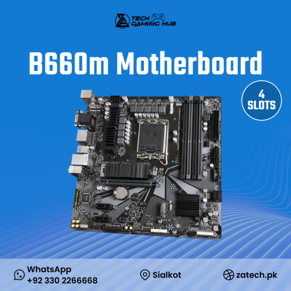Gigabyte B660M DS3H DDR4 motherboard, featuring 4 memory slots and support for 12th Gen Intel Core processors.