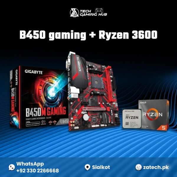 Gigabyte B450M Gaming motherboard bundle with an AMD Ryzen 3600 processor.