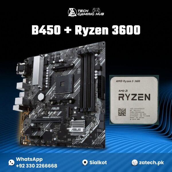 ASUS PRIME B450M-A II motherboard and an AMD Ryzen 5 3600 processor.