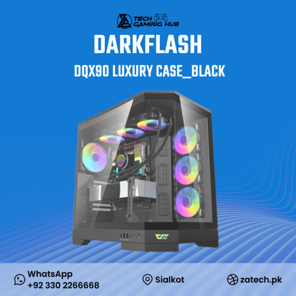 DarkFlash DQX90 Luxury Gaming Desktop PC Case in black.