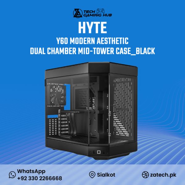 HYTE Y60 Modern Aesthetic Dual Chamber Mid-Tower ATX Case in black.