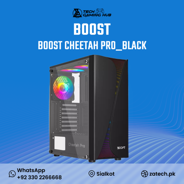 Boost Cheetah Pro RGB Mid-Tower ATX (Black) PC gaming case.