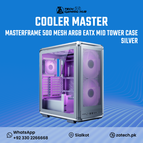Cooler Master MasterFrame 500 Mesh ARGB Silver EATX Mid Tower Case.