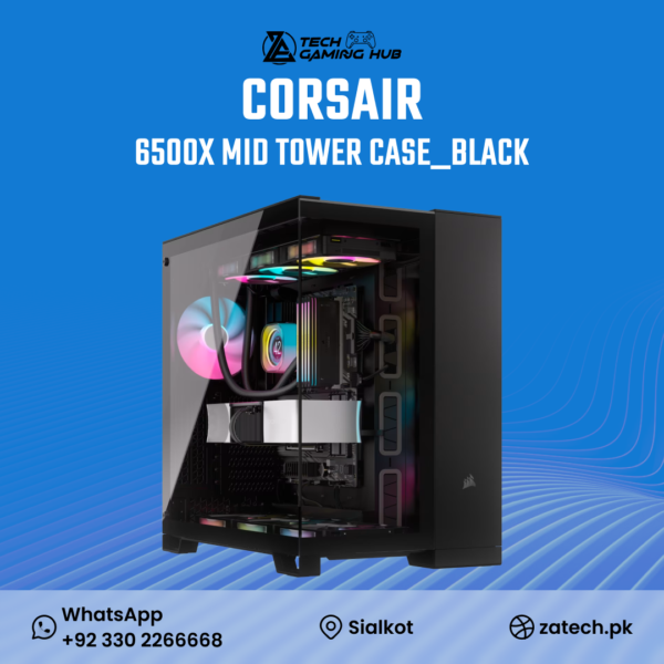 Corsair 6500X Mid-Tower Dual Chamber PC Case in black.