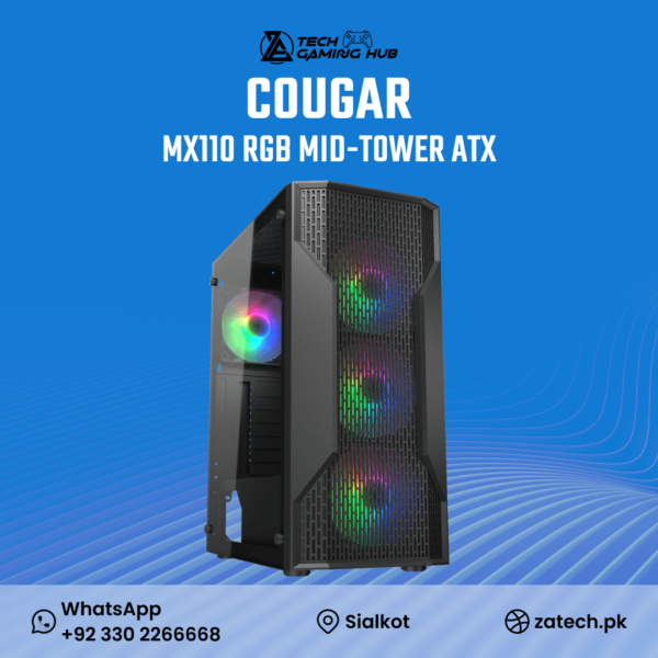 Cougar MX110 RGB Mid-Tower ATX gaming PC case.