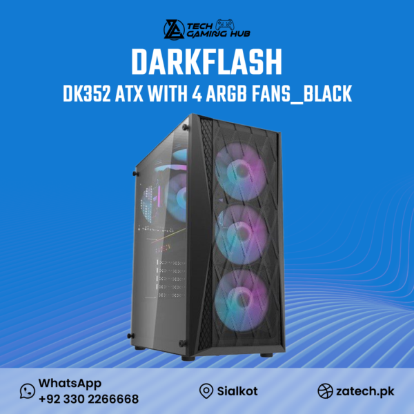 DarkFlash DK352 ATX Gaming PC Case in black