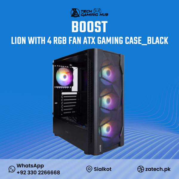 Boost Lion ATX Gaming Case in black.