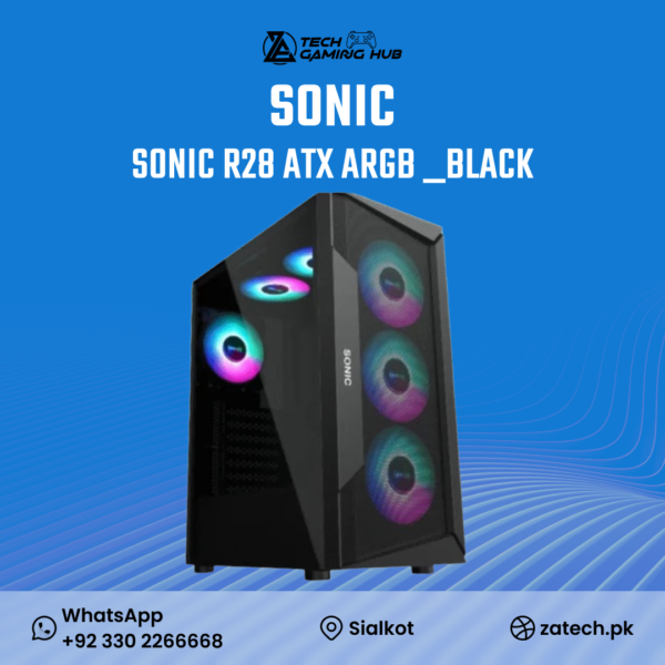Sonic R28 ATX ARGB Gaming Case in black.