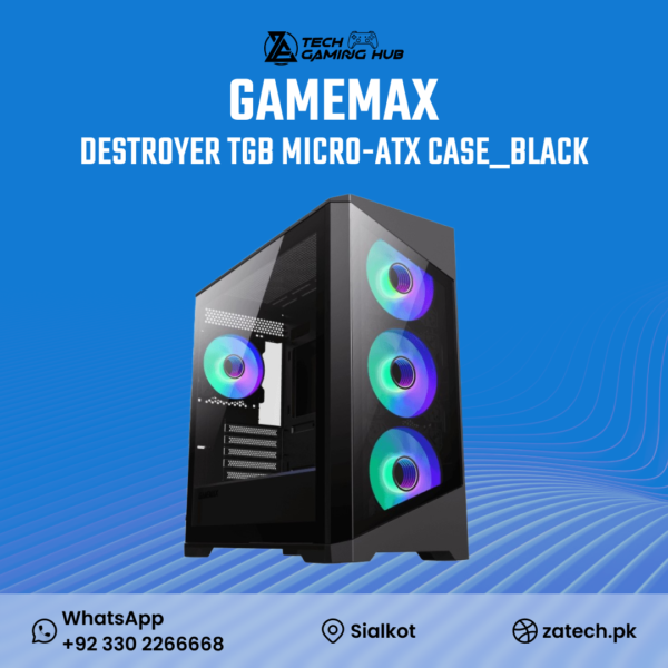 GameMax Destroyer TGB black computer case.
