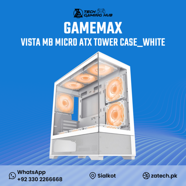GameMax Vista MW White Micro-ATX Tower Computer Case.