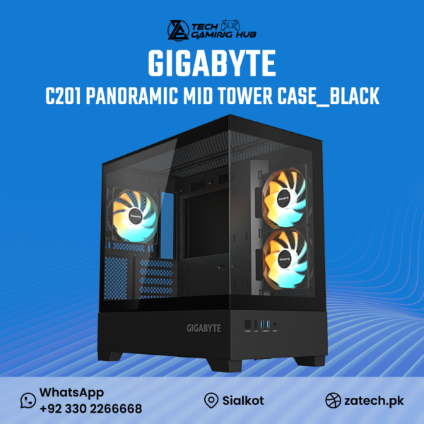 Gigabyte C201 Panoramic Mid-Tower Case, specifically in the black color variant.
