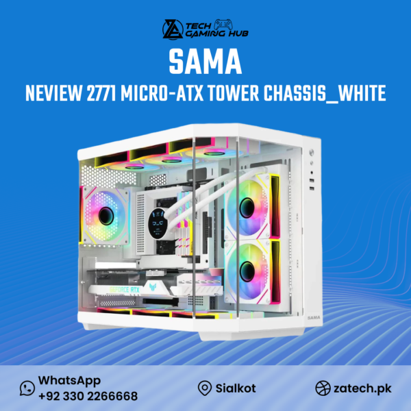 SAMA Neview 2771 Micro-ATX Tower Gaming Chassis in white.
