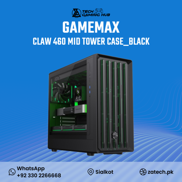 GameMax Claw 460 Mid Tower ATX Gaming Case in black.