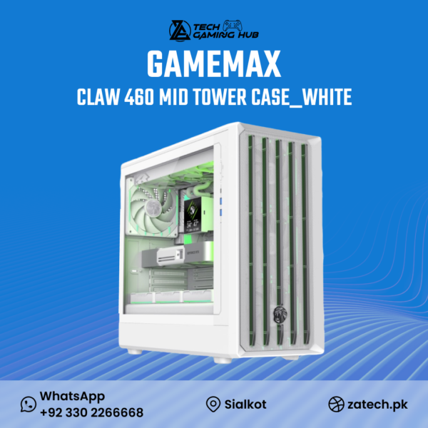 GameMax Claw 460 Mid Tower ATX Gaming Case in White,