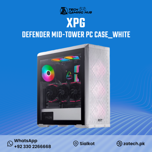 XPG Defender, a white mid-tower gaming PC case