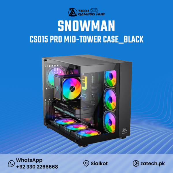 Snowman CS015 Pro Mid-Tower Gaming PC Case in black.