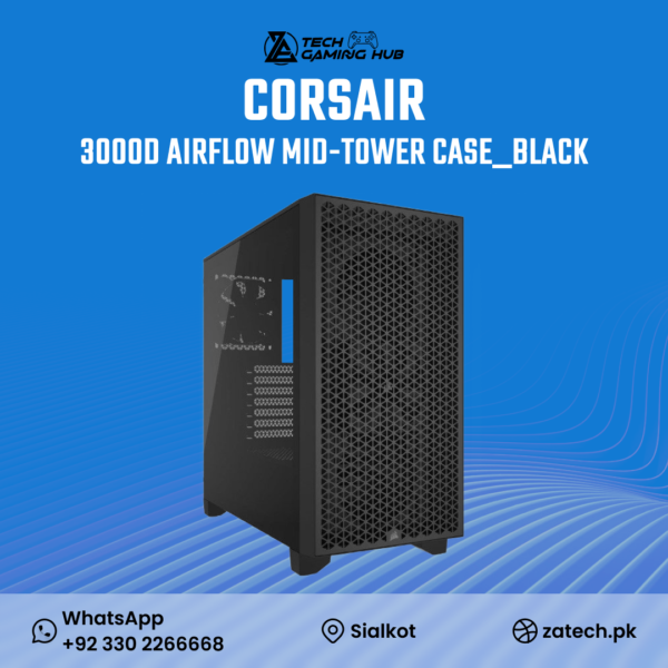Corsair 3000D AIRFLOW Mid-Tower ATX Case in black.