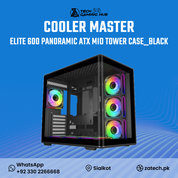 Cooler Master Elite 600 ATX Mid Tower Case in Black, designed for high-performance PC builds.