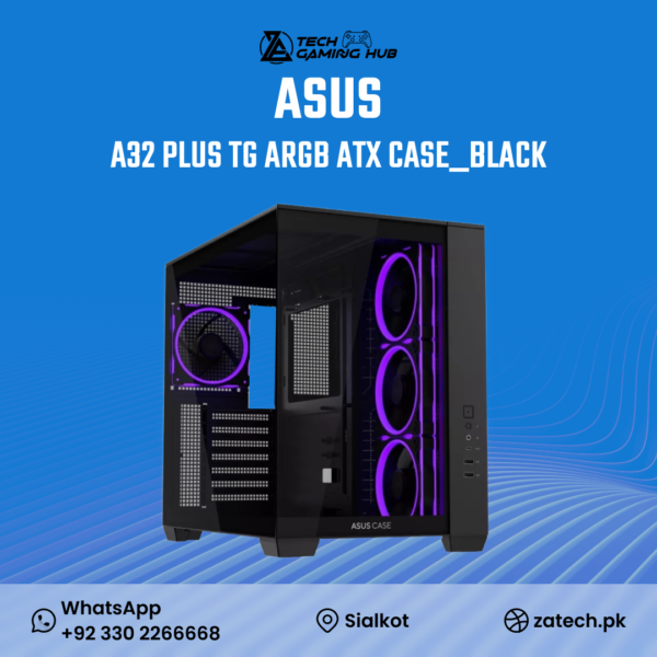 Asus A32 Plus TG ARGB Black Mid-Tower ATX Case.