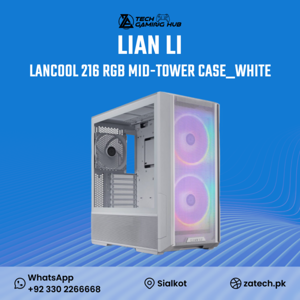 Lian Li LANCOOL 216 RGB Mid-Tower Computer Case in white.