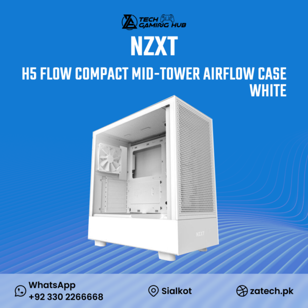 NZXT H5 Flow Compact Mid-Tower Airflow Case in white