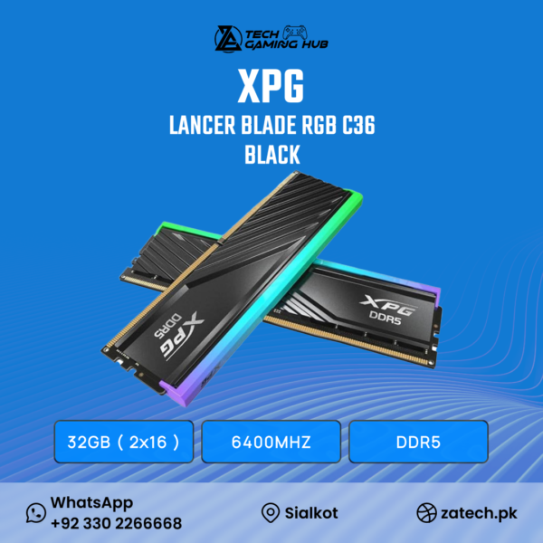 DATA XPG Lancer Blade RGB 32GB (2x16GB) DDR5 6400MHz Desktop RAM kit in black.