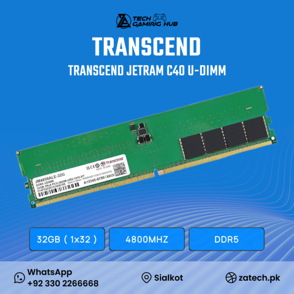 Transcend JetRam 32GB DDR5 4800MHz U-DIMM desktop memory module (Model: JM4800ALE-32G).