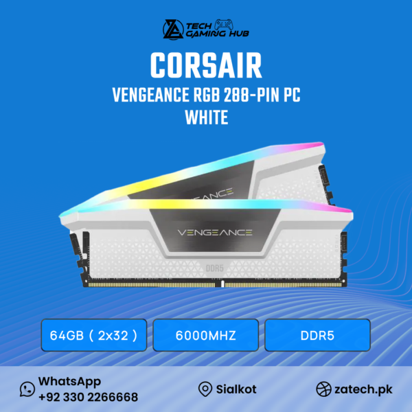 Corsair Vengeance RGB DDR5 Memory Kit in white, designed for high-performance desktop PCs.