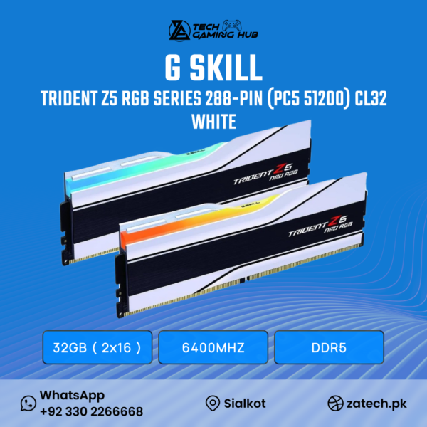 G.SKILL Trident Z5 Neo RGB DDR5 memory modules, specifically a 32GB kit (2x16GB) in white.