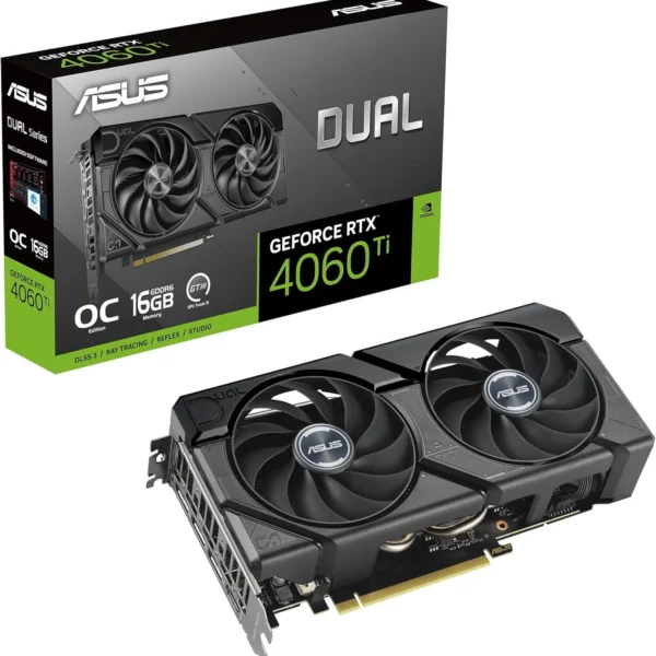 ASUS Dual GeForce RTX 4060 Ti EVO OC 16GB Gaming Graphics Card (PCIe 4.0, 16GB GDDR6, DLSS 3, HDMI 2.1a, DisplayPort 1.4a, 2.5-Slot Design, Axial-tech Fan Design, 0dB Technology, and More)