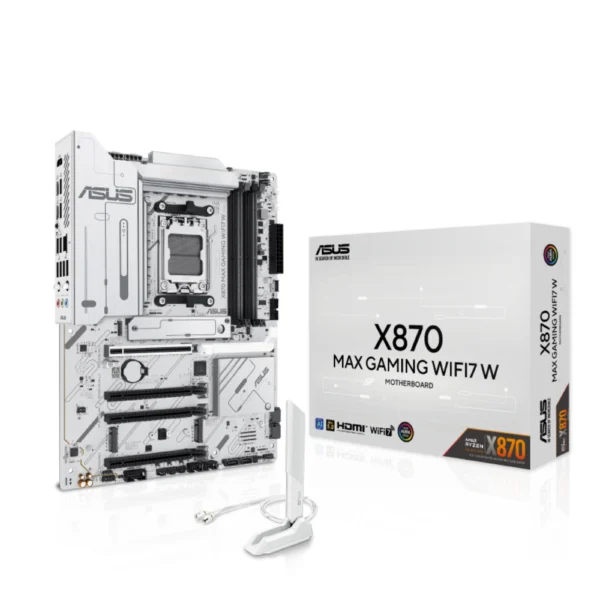 ASUS X870 MAX GAMING WIFI7 W DDR5 AM5 ATX Motherboard Supports AMD Ryzen 7000/8000/9000 Series Processors – White