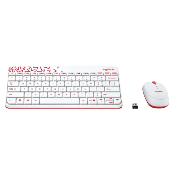 Logitech MK240 NANO Wireless Keyboard and Mouse Combo – White/Red