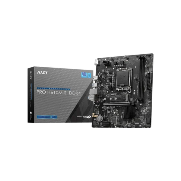 MSI PRO H610M-S DDR4 Motherboard, Micro-ATX – Support 14th/13th/12th Gen Intel Core Processors, LGA 1700, 1x PCIe 4.0 x16 Slot, 1 x M.2 Gen3, USB 3.2 Gen1, 1G LAN, HDMI 1.4 & VGA