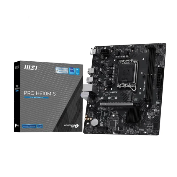 MSI PRO H610M-S DDR5 Motherboard, Micro-ATX – Supports Intel Core 14th, 13th and 12th Gen Processors, LGA 1700 – Memory Boost up to 5600MT/s (MAX), PCIe 4.0 x16 Slot, M.2 Gen3 Slot